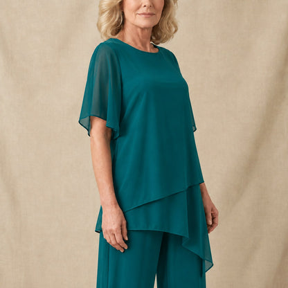 Chiffon Layered Short Sleeve Two Piece Set