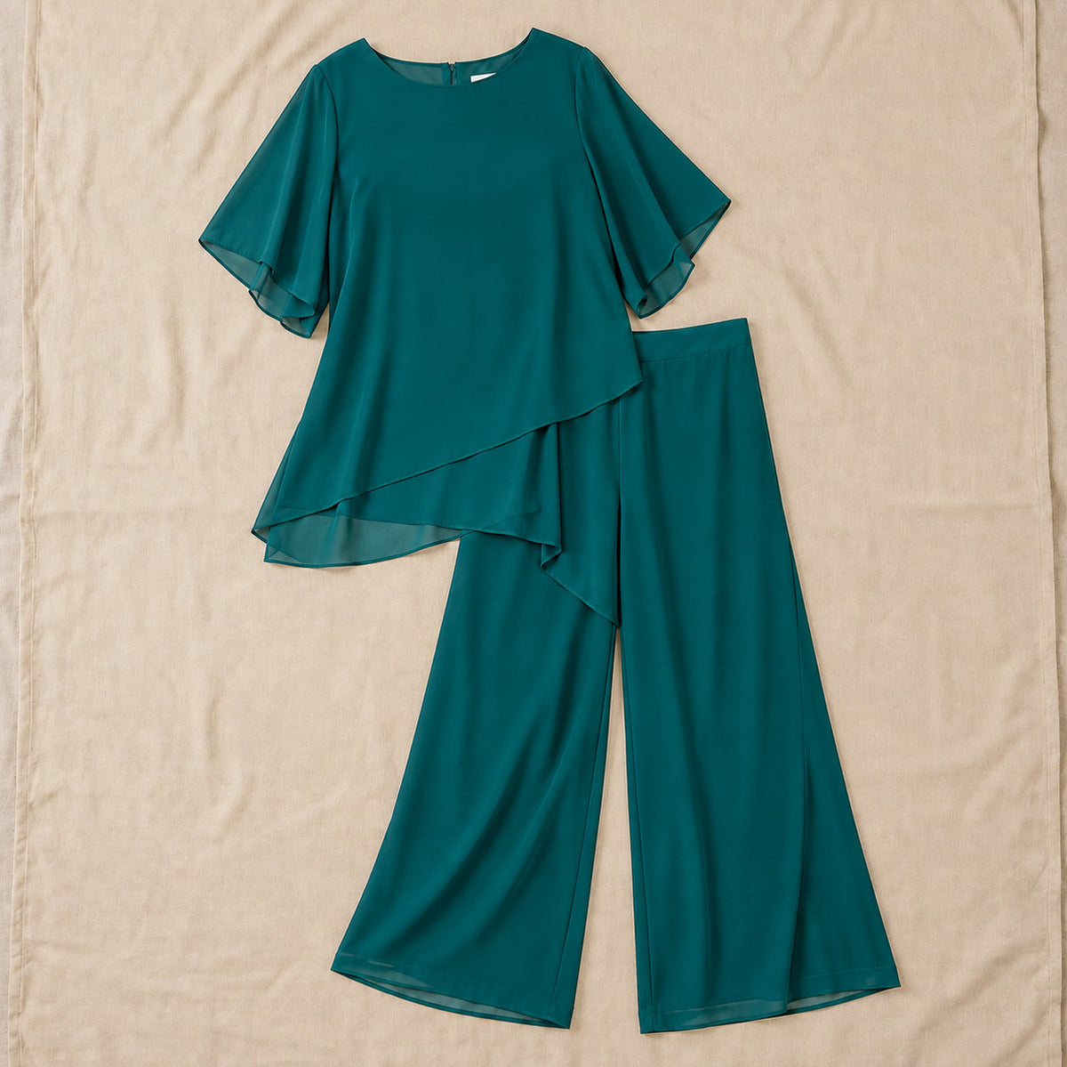 Chiffon Layered Short Sleeve Two Piece Set