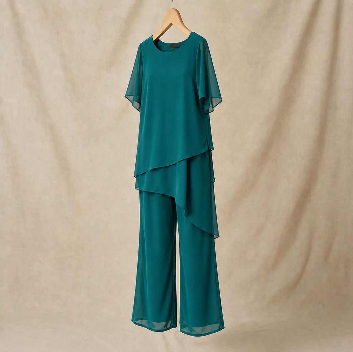 Chiffon Layered Short Sleeve Two Piece Set