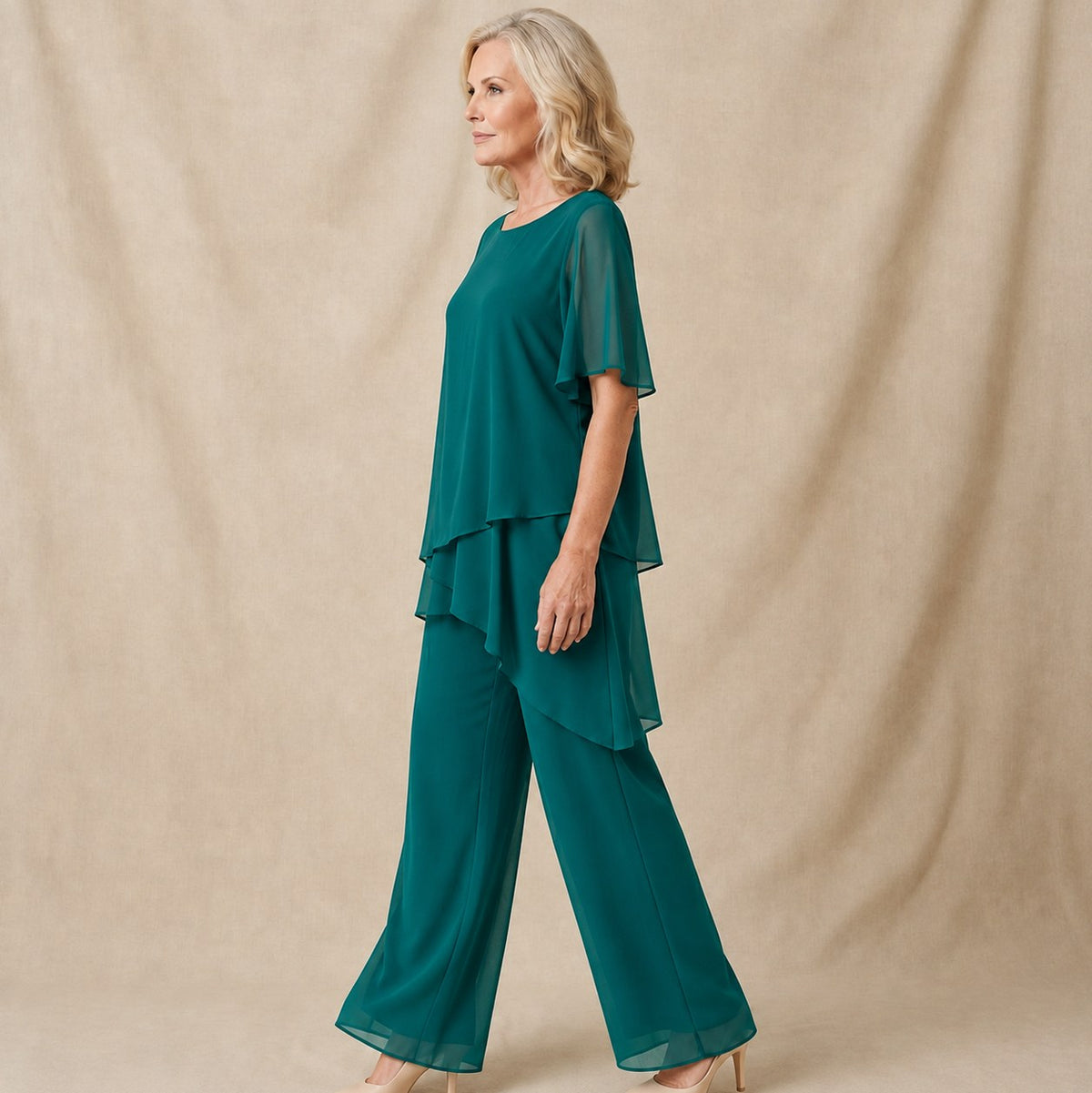 Chiffon Layered Short Sleeve Two Piece Set