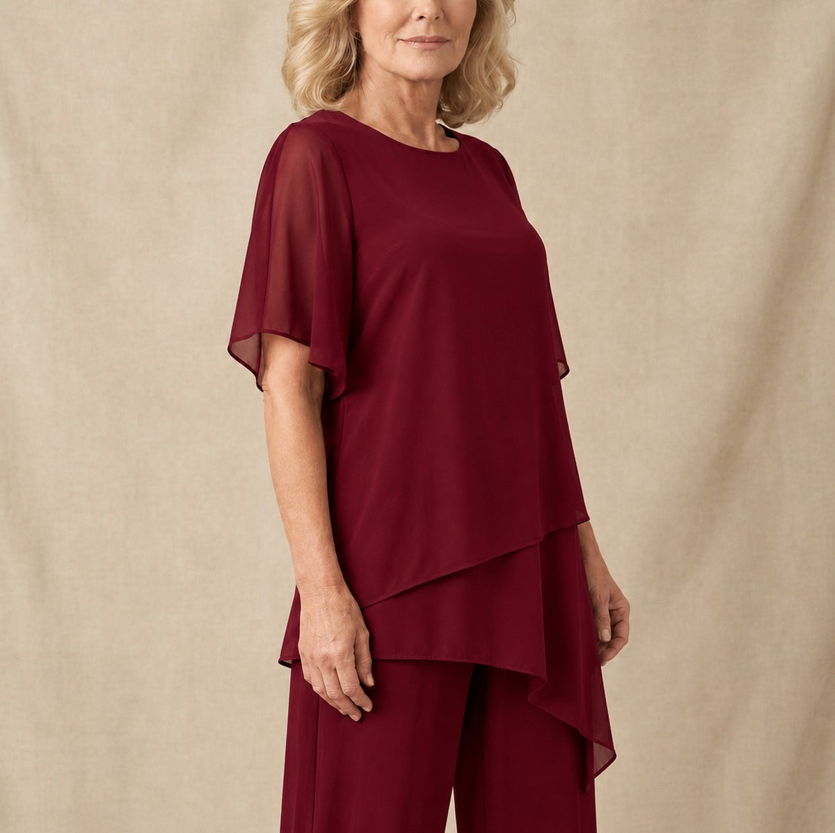 Chiffon Layered Short Sleeve Two Piece Set