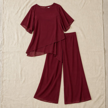 Chiffon Layered Short Sleeve Two Piece Set