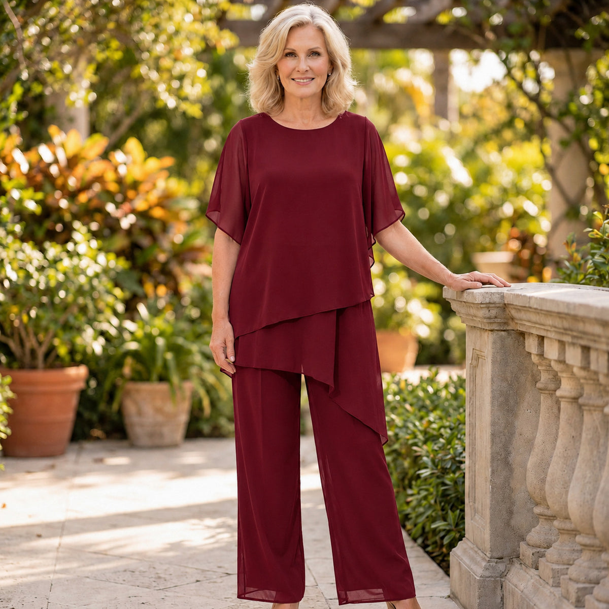 Chiffon Layered Short Sleeve Two Piece Set
