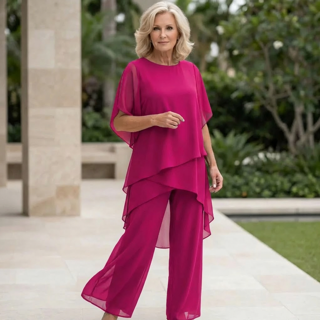 Chiffon Layered Short Sleeve Two Piece Set