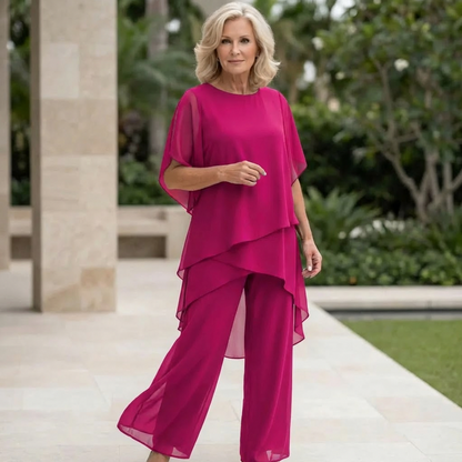 Chiffon Layered Short Sleeve Two Piece Set
