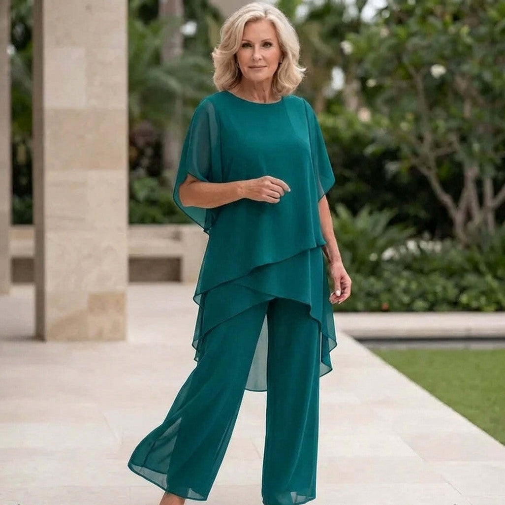 Chiffon Layered Short Sleeve Two Piece Set