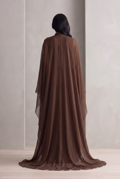 Chiffon Pleated Cape Sleeve Maxi Dress