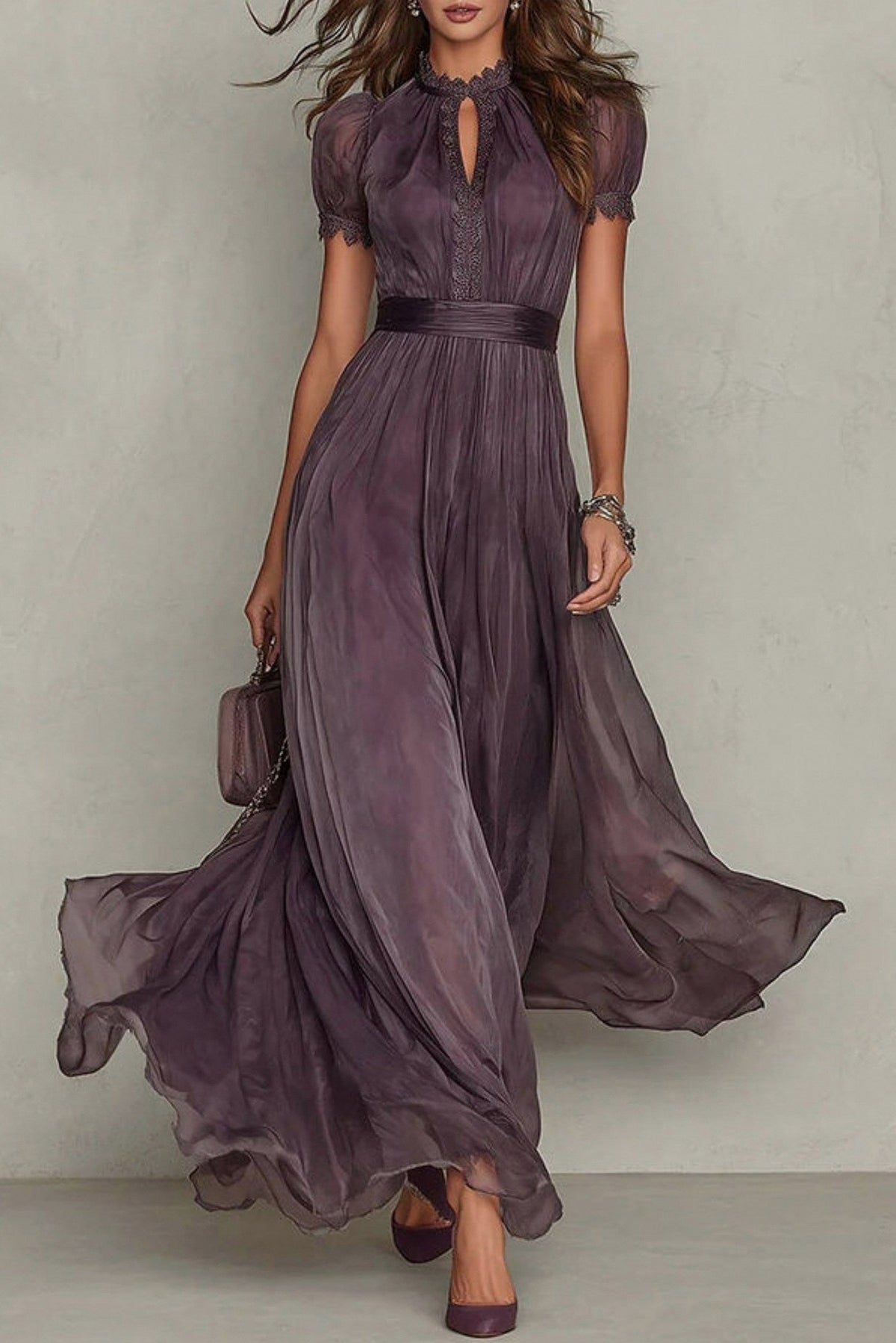 Chiffon Puff Sleeve Maxi Dress