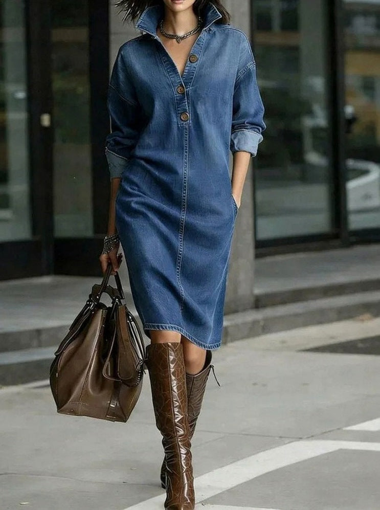 Denim Long Sleeve Midi Dress
