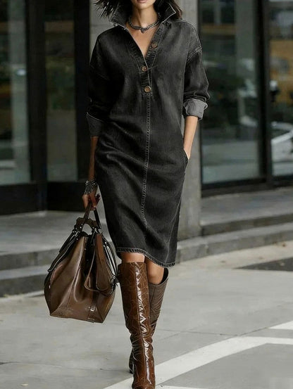 Denim Long Sleeve Midi Dress