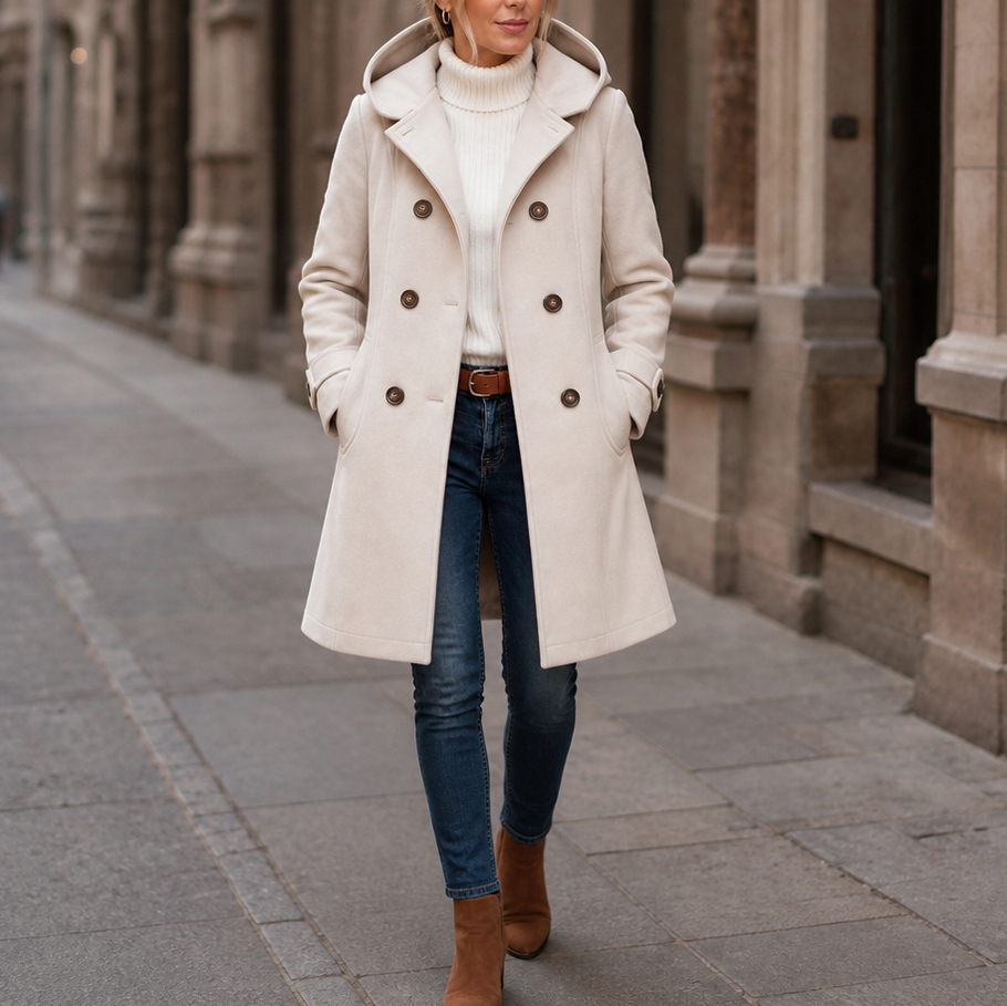 Double Breasted Hooded Long Sleeve Coat