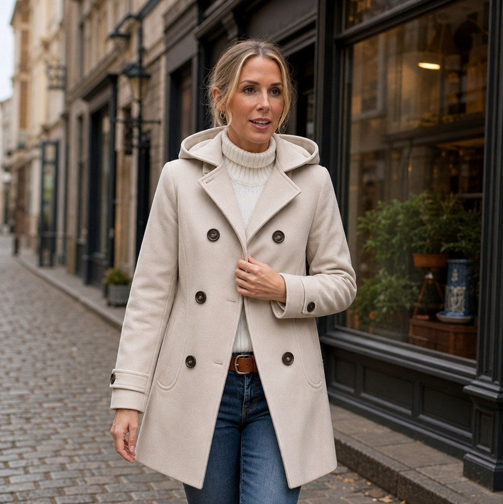 Double Breasted Hooded Long Sleeve Coat