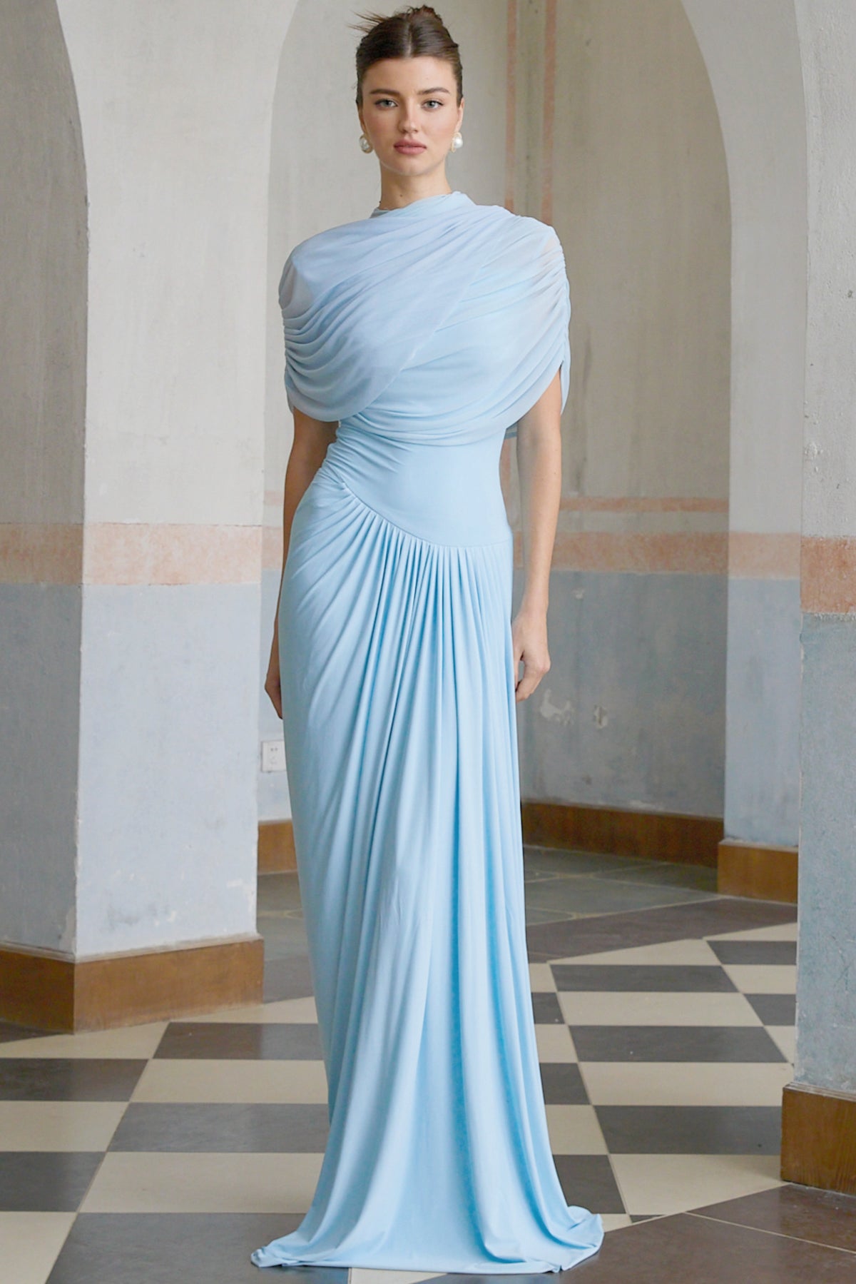 Draped Cap Sleeve Maxi Dress