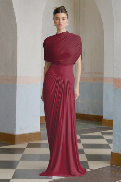 Draped Cap Sleeve Maxi Dress