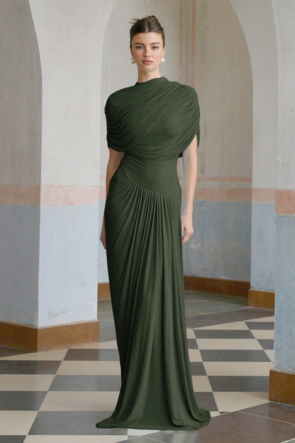 Draped Cap Sleeve Maxi Dress