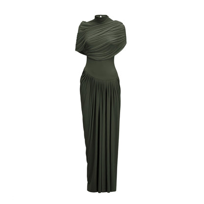 Draped Cap Sleeve Maxi Dress