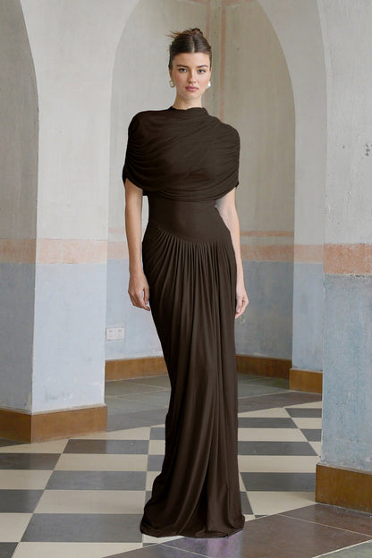 Draped Cap Sleeve Maxi Dress