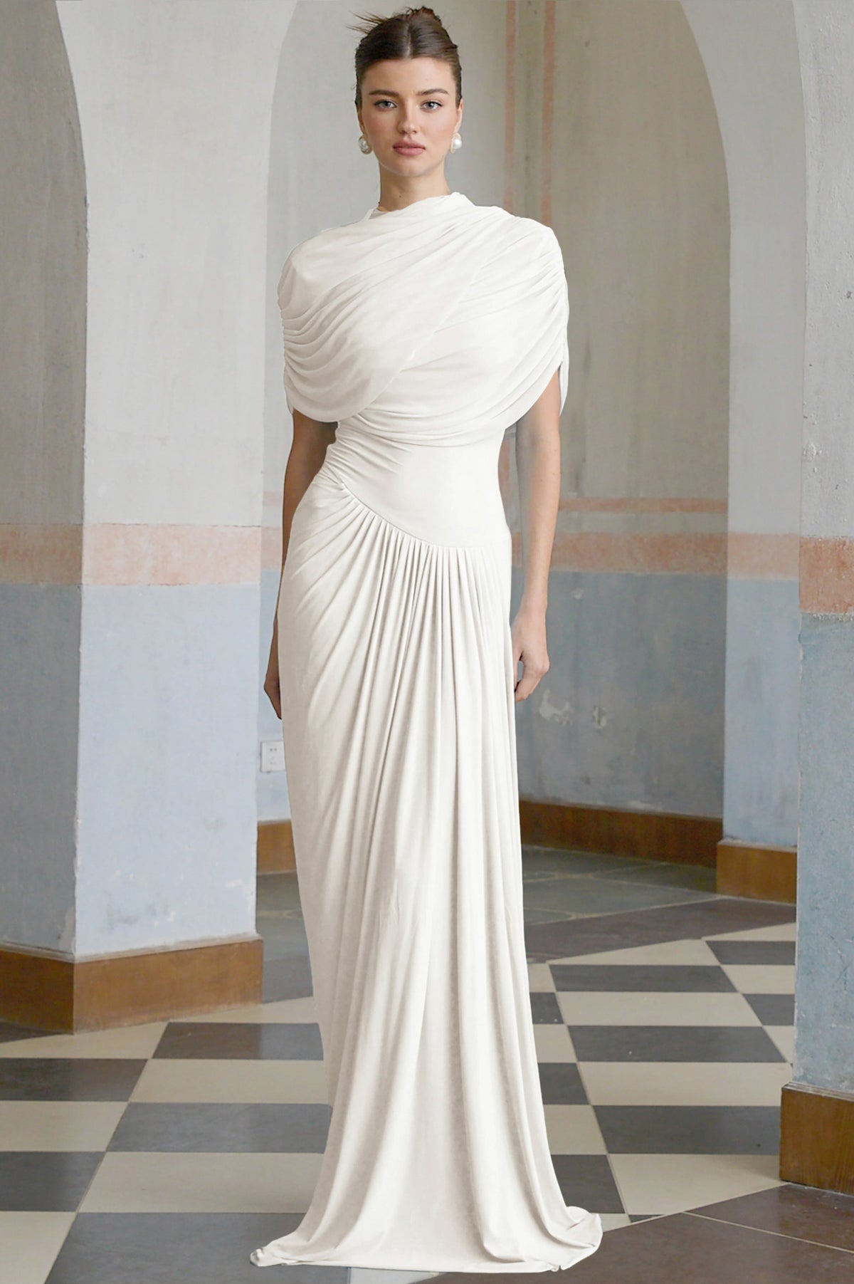 Draped Cap Sleeve Maxi Dress