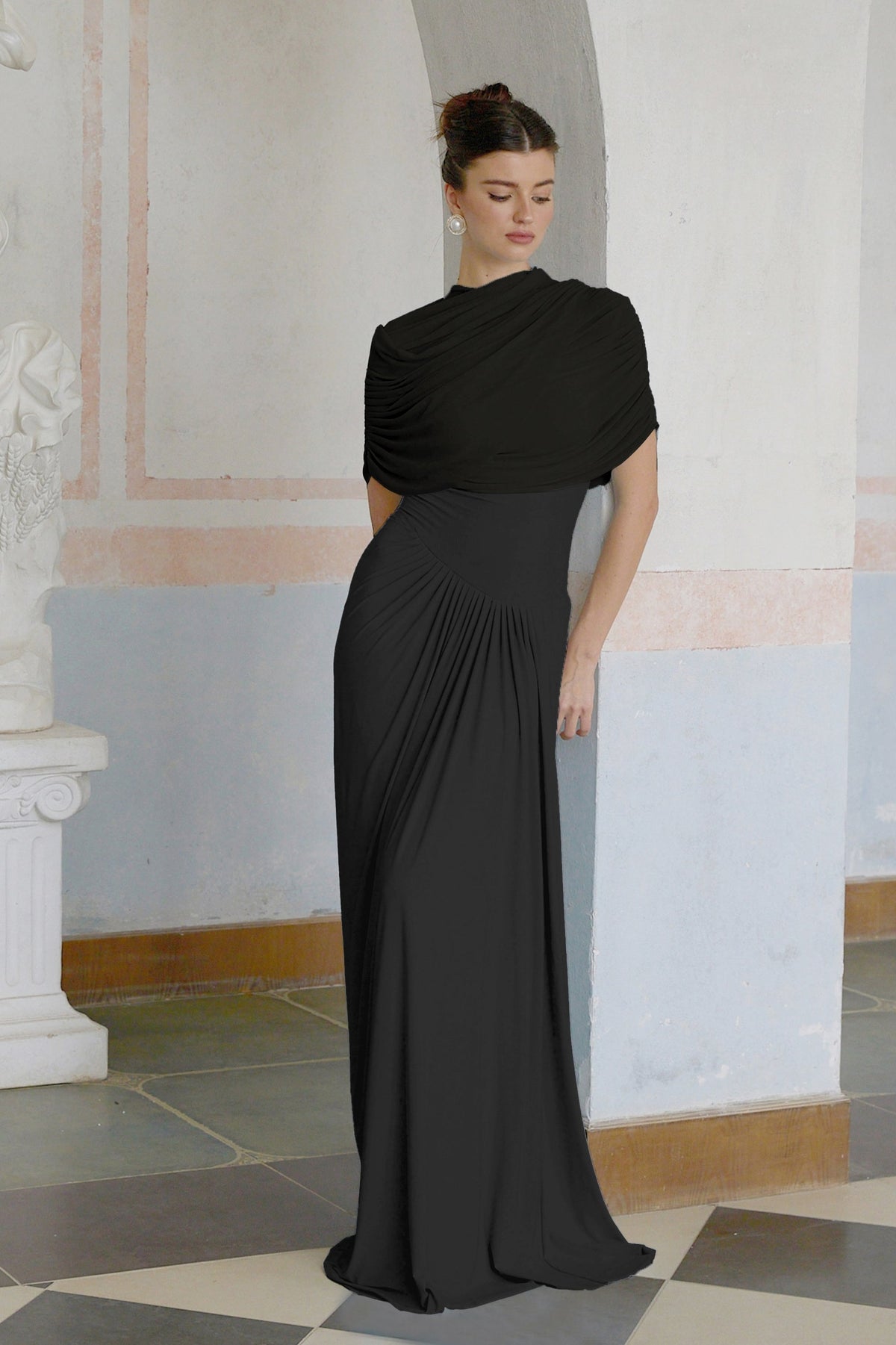 Draped Cap Sleeve Maxi Dress