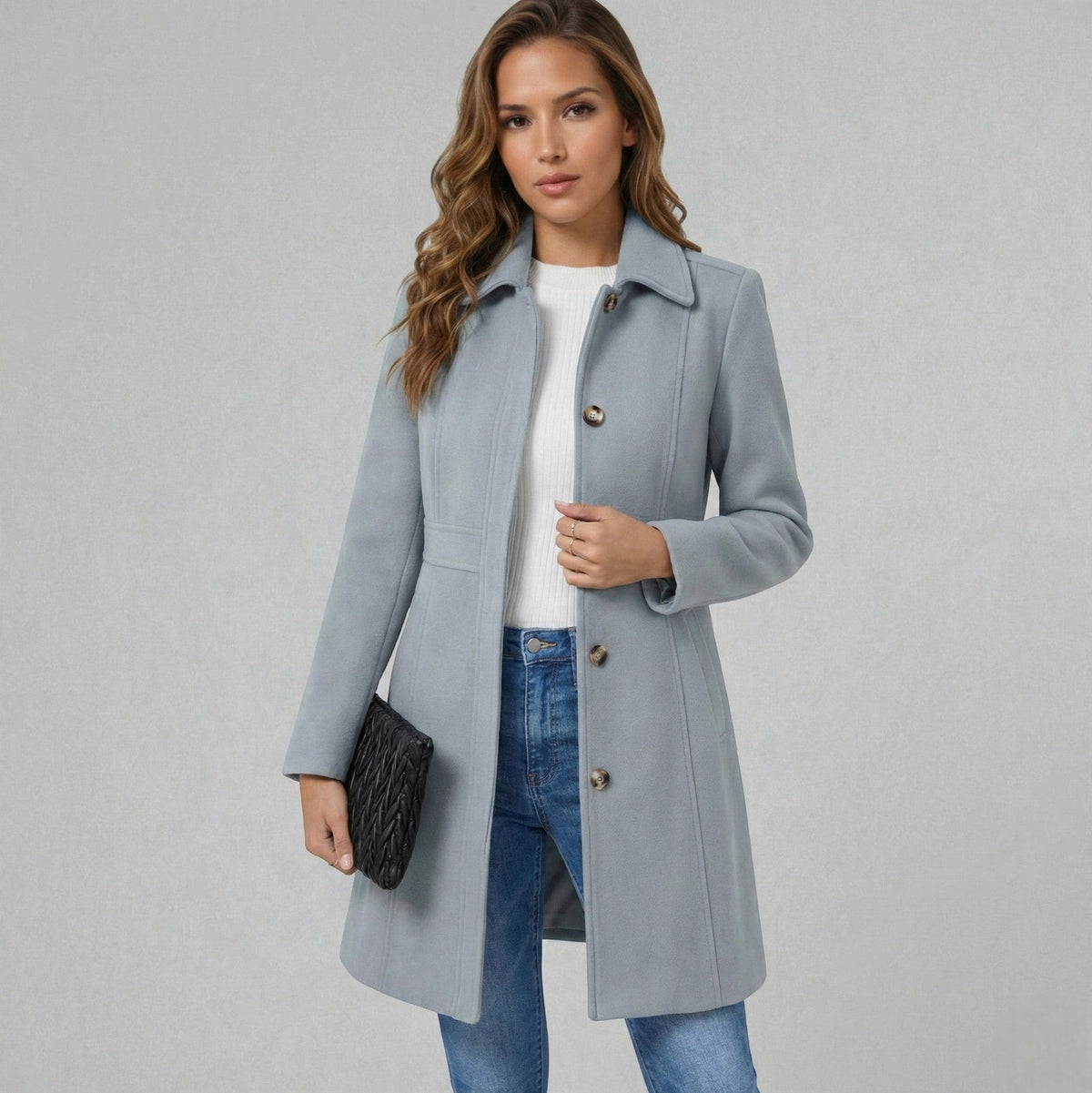 Fitted Collared Long Sleeve Coat