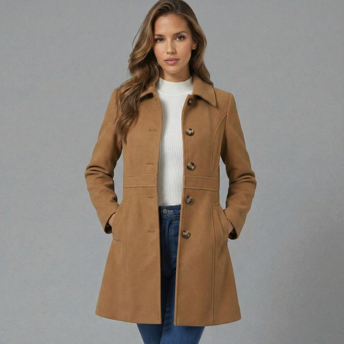 Fitted Collared Long Sleeve Coat