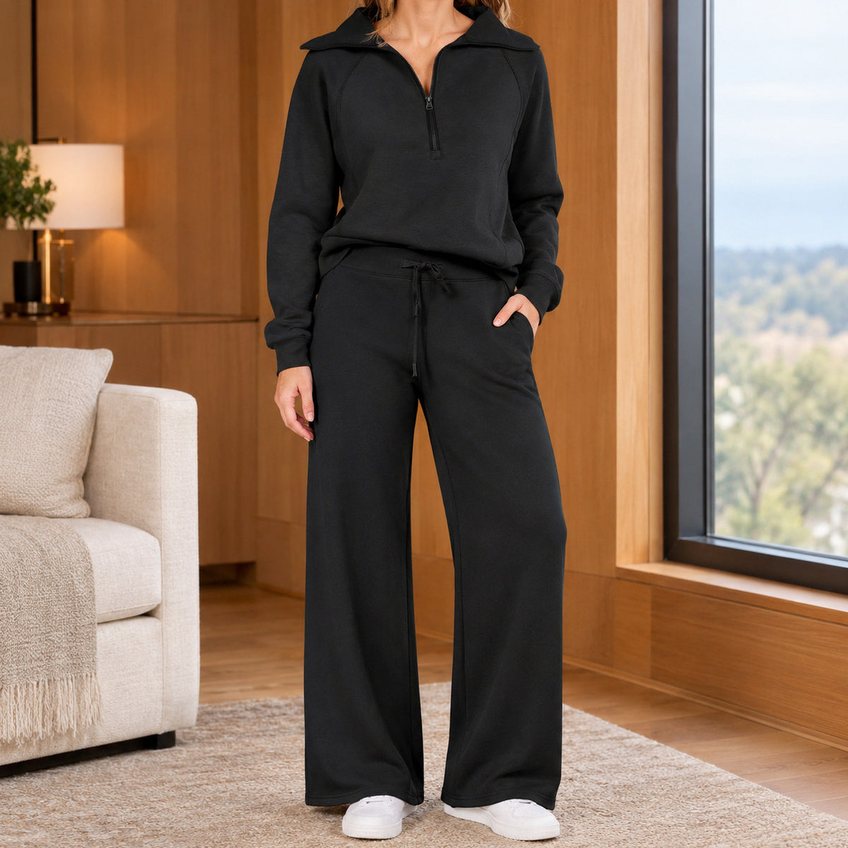 Fleece Half Zip Long Sleeve Matching Set