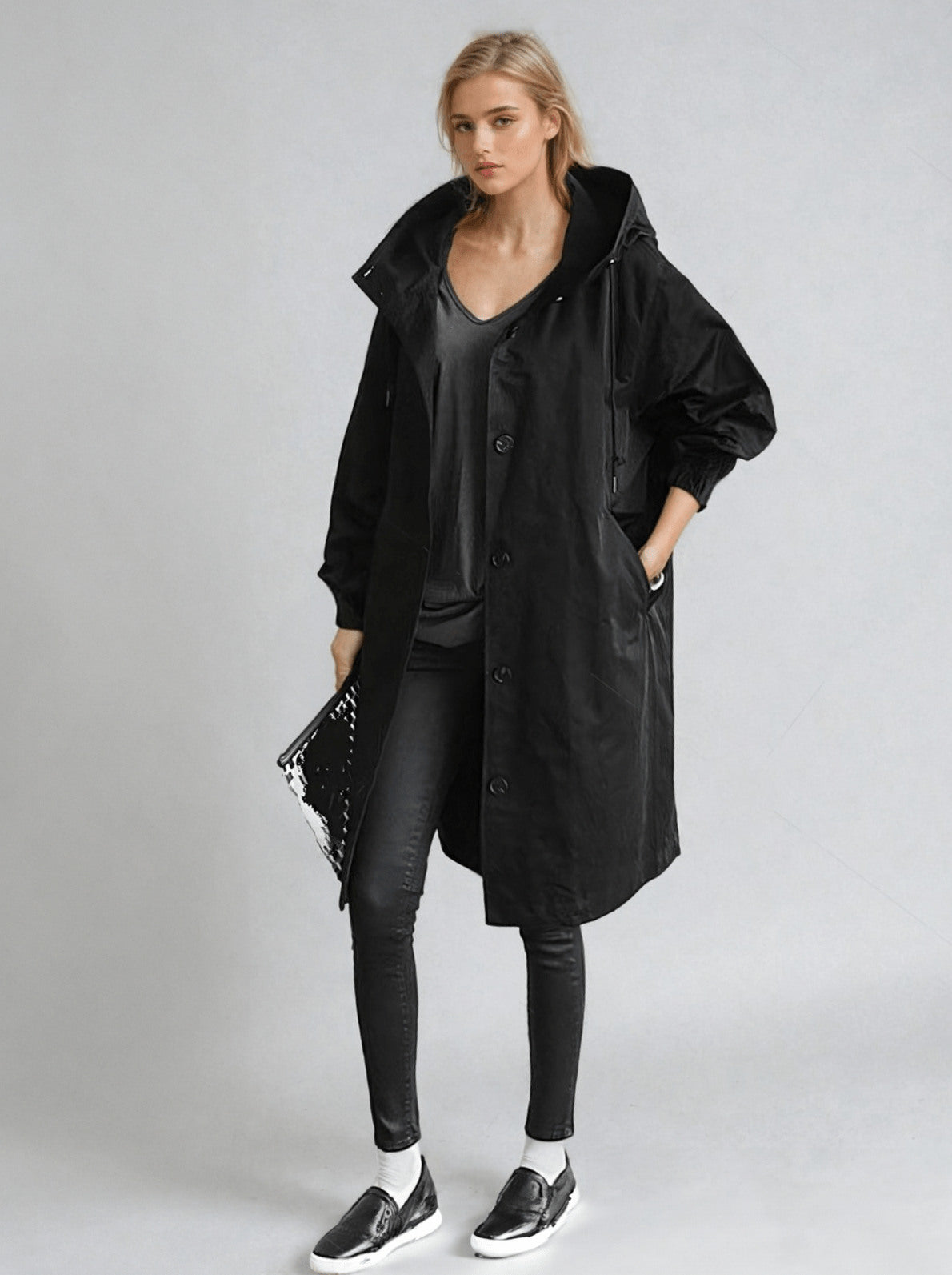 Hooded Long Sleeve Trench Coat