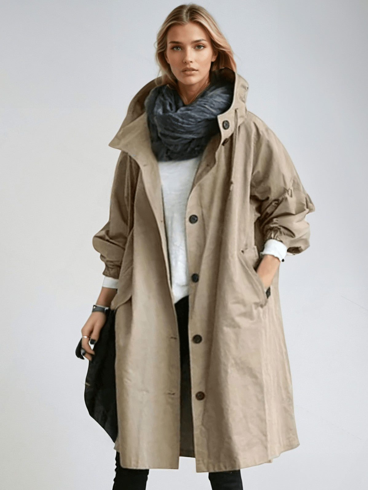 Hooded Long Sleeve Trench Coat