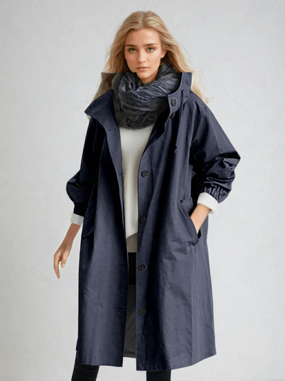 Hooded Long Sleeve Trench Coat