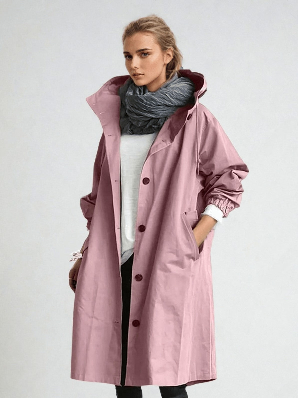 Hooded Long Sleeve Trench Coat