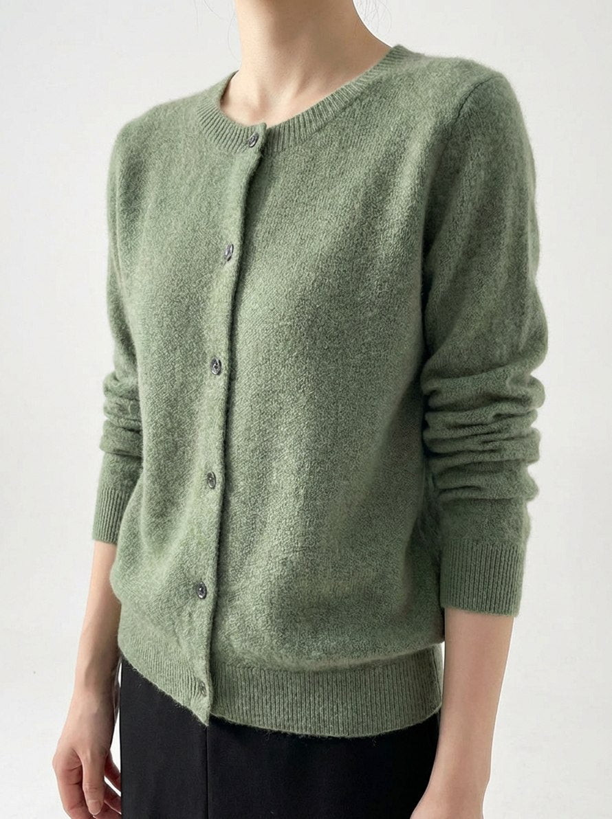 Knit Crewneck Button Front Cardigan