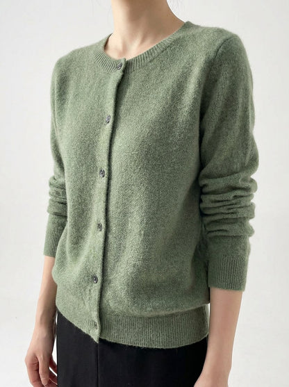 Knit Crewneck Button Front Cardigan