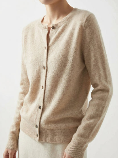 Knit Crewneck Button Front Cardigan