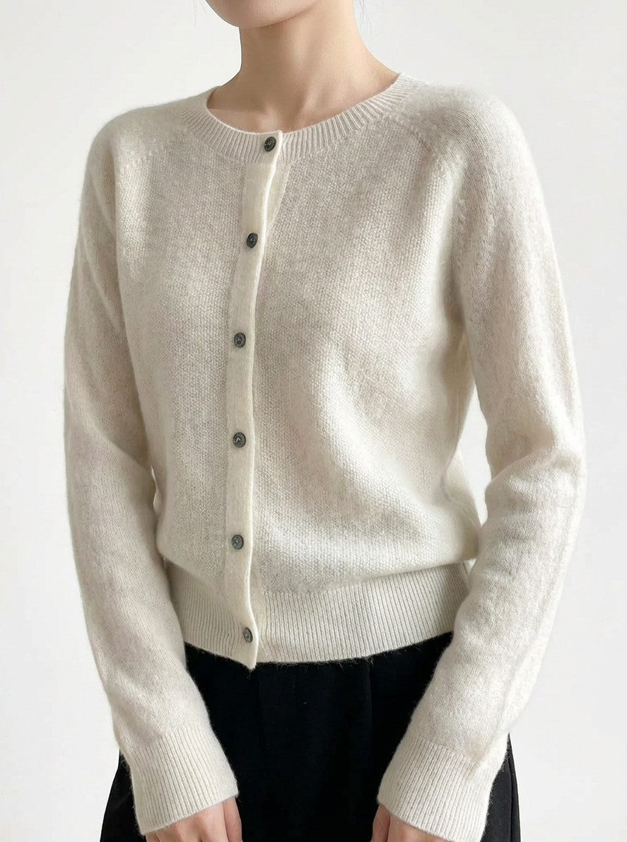 Knit Crewneck Button Front Cardigan