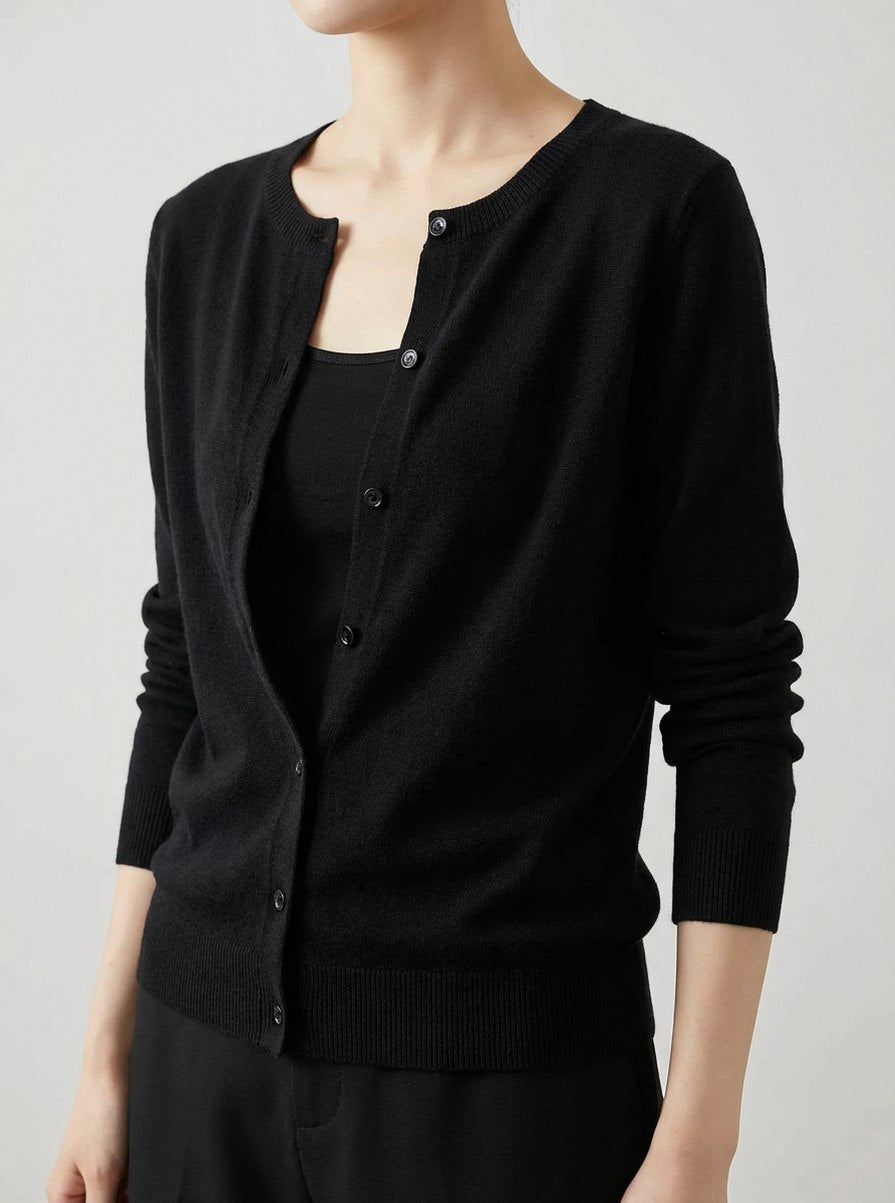 Knit Crewneck Button Front Cardigan