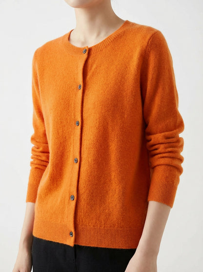 Knit Crewneck Button Front Cardigan