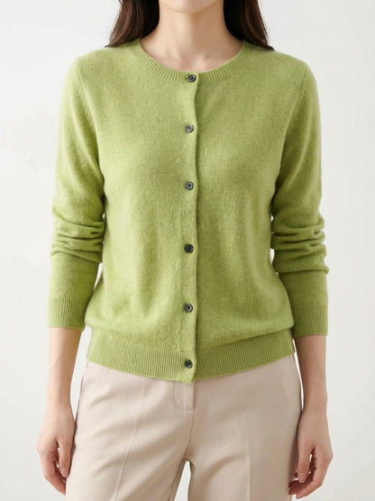Knit Crewneck Button Front Cardigan