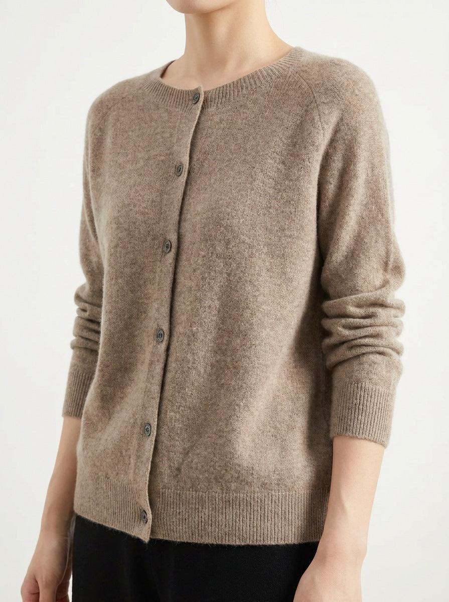 Knit Crewneck Button Front Cardigan