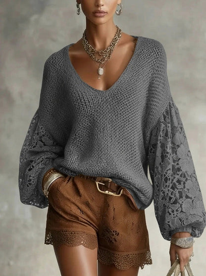 Knit Lace Balloon Sleeve Top