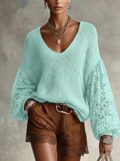 Knit Lace Balloon Sleeve Top