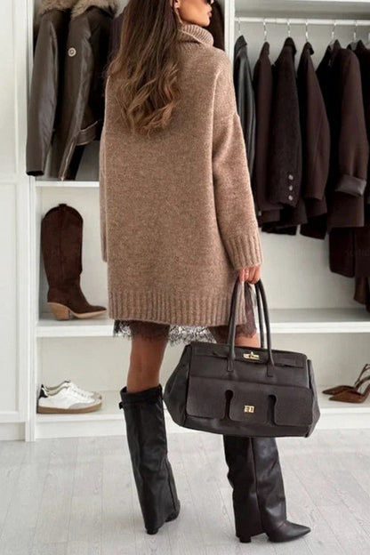 Knit Long Sleeve Turtleneck Sweater Dress