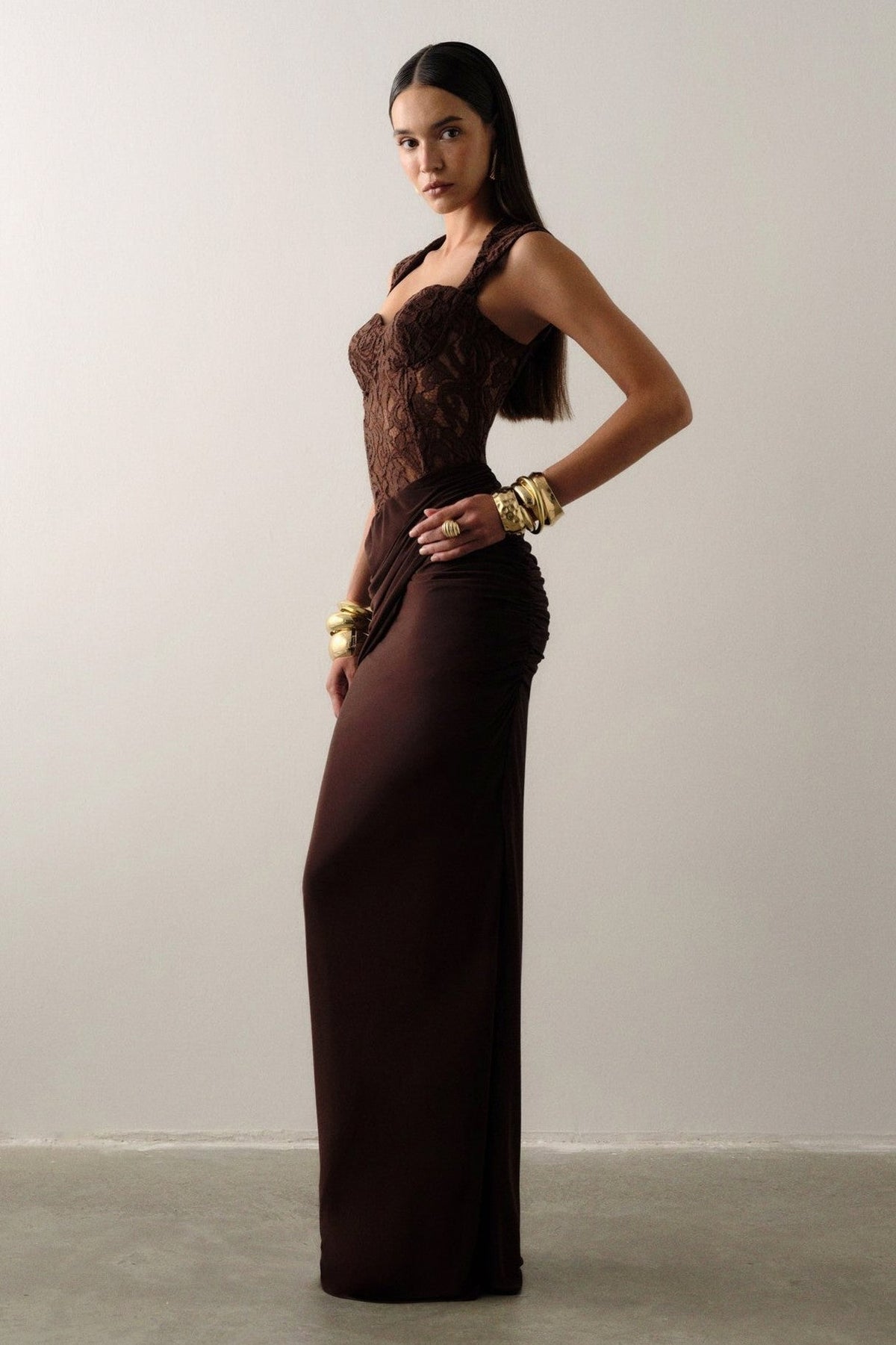 Lace Corset Cap Sleeve Maxi Dress