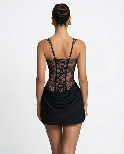Lace Corset Draped Mini Dress