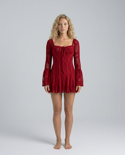 Lace Corset Long Sleeve Mini Dress