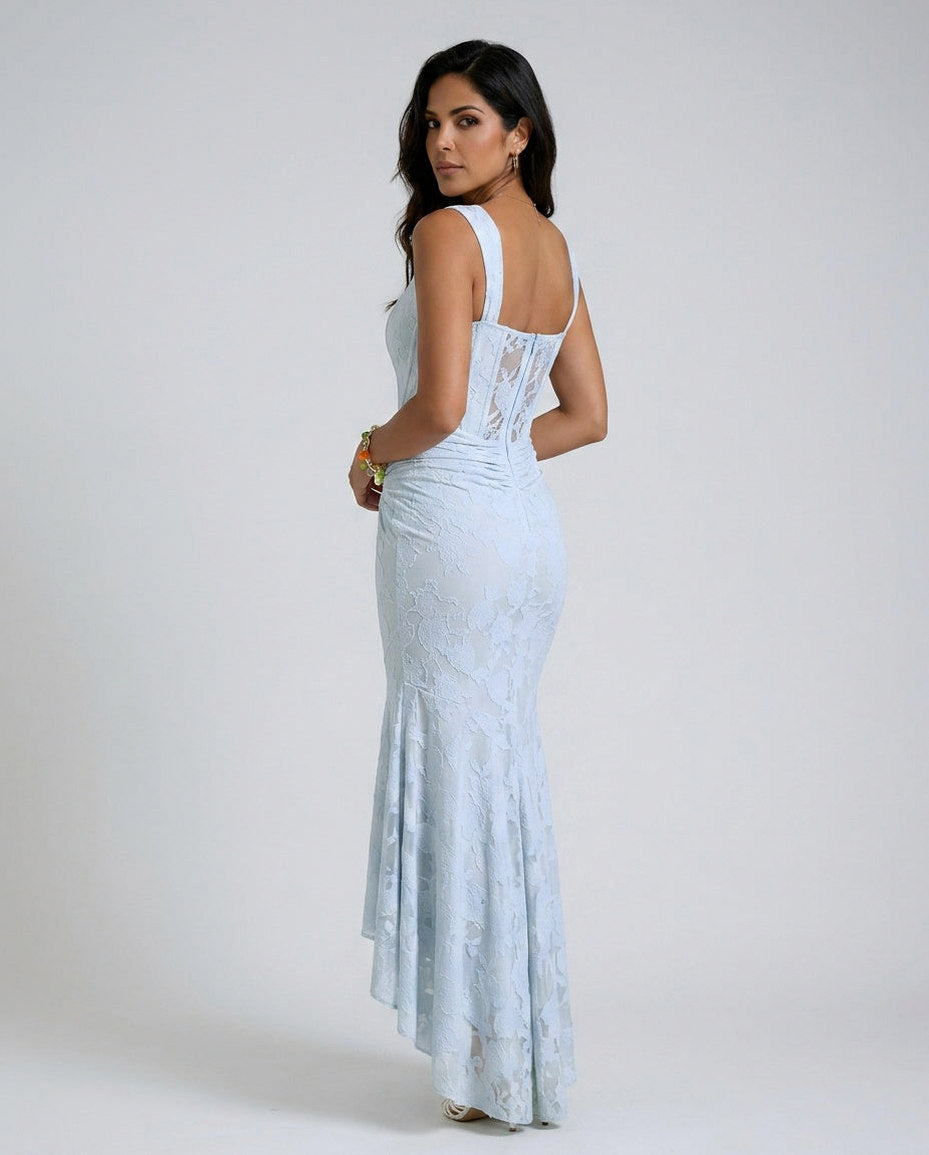 Lace Corset Ruched Midi Dress