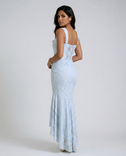 Lace Corset Ruched Midi Dress