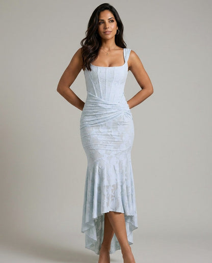 Lace Corset Ruched Midi Dress