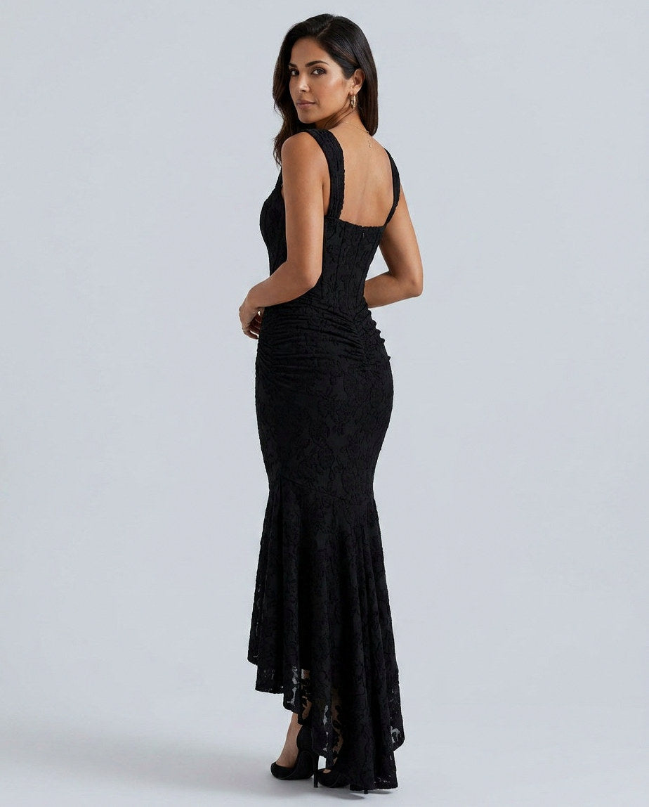 Lace Corset Ruched Midi Dress