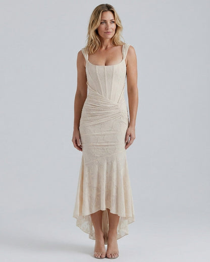 Lace Corset Ruched Midi Dress