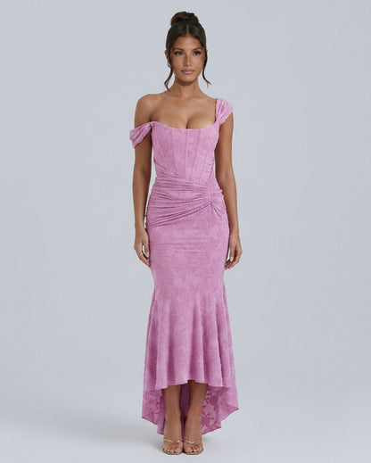 Lace Corset Ruched Midi Dress